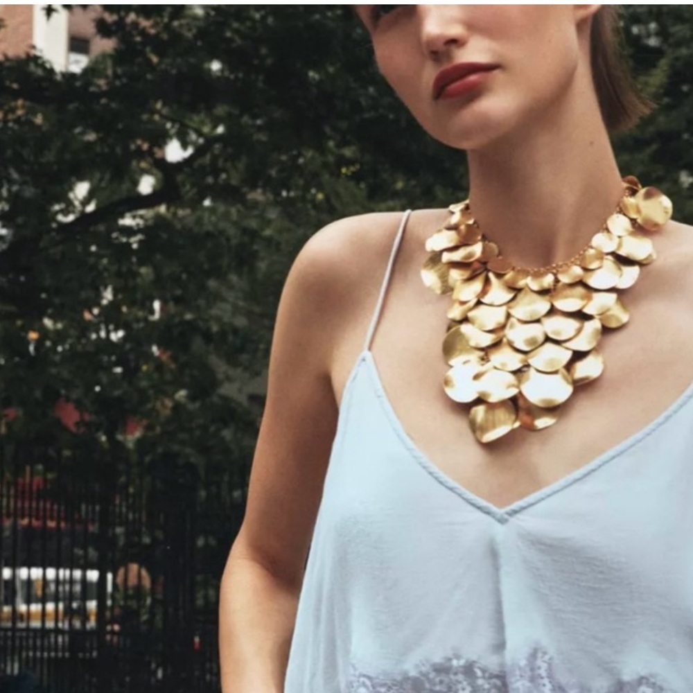 Zara NWT gold metal plate waterfall necklace 4340/202